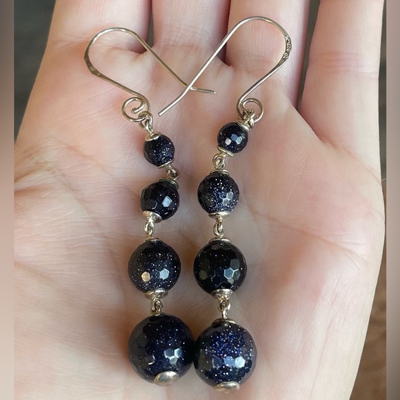 Lola Rose Blue Sandstone/ goldstone Bracelet, Earrings And Ring.  HSN LR - Picture 8 of 9